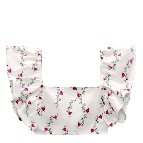 NWT Zara Floral Cropped Ruffle Shoulder Coquette Cottage Core Statement Top S - Picture 3 of 10